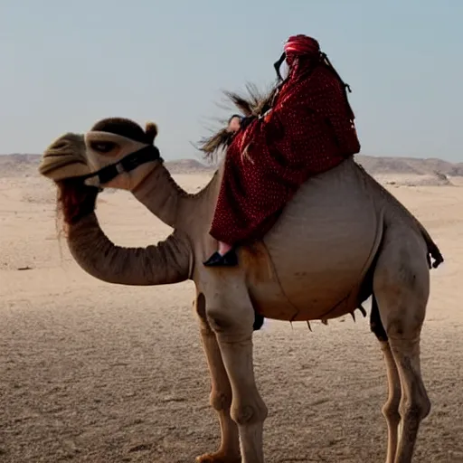 Image similar to billie eilish riding a camel