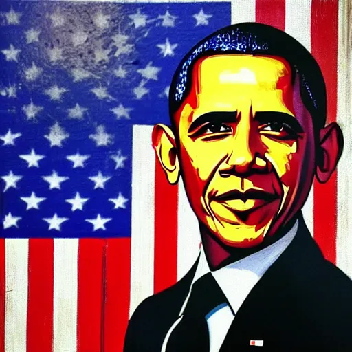 Image similar to obama as a banksy painting