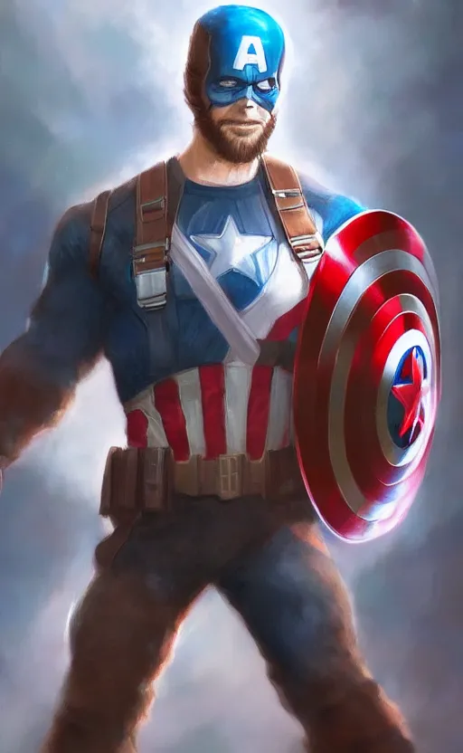 Image similar to bob ross as captain america, dynamic lighting, cinematic, ultra detailed, trending on art station, stunning visuals, creative, fantasy concept art