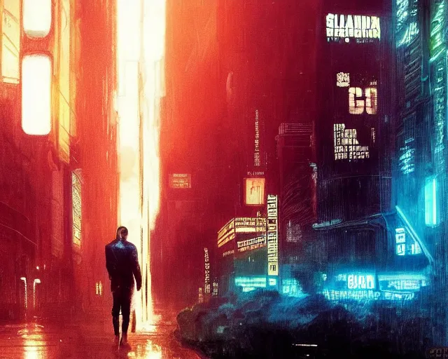 Image similar to 2 0 1 8 blade runner movie still jamie foxx look at the cityscape from roof perfect face fine realistic face pretty face reflective polymer suit tight neon puffy jacket blue futuristic sci - fi elegant by denis villeneuve tom anders zorn hans dragan bibin thoma greg rutkowski ismail inceoglu illustrated sand storm alphonse mucha