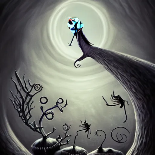 Prompt: the nightmare before christmas, intricate, elegant, highly detailed, my rendition, digital painting, natural light, artstation, concept art, smooth, sharp focus, illustration, art by, symmetry!!