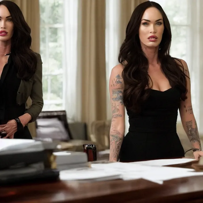 Prompt: megan fox as president in house of cards
