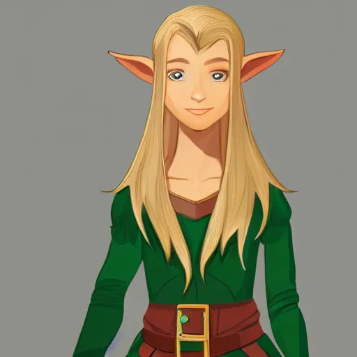 Image similar to an elf with short blonde hair, small ears and a flat jawline, character art, concept art