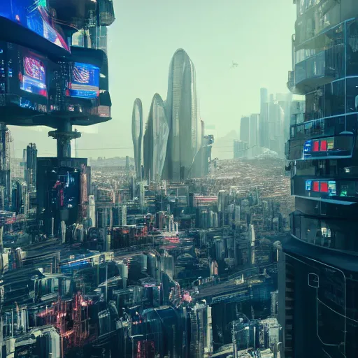 Image similar to ''Adam, first human on earth, in ten thousand years looks at the cyberpunk city of the future. hyper-realistic, octane render, 8k''