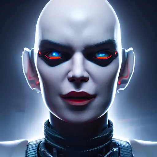 Image similar to evil cyberpunk dark lord, highly detailed, photorealistic portrait, bright studio setting, studio lighting, crisp quality and light reflections, unreal engine 5 quality render