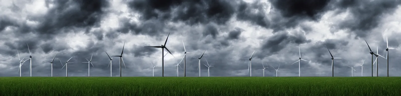 Prompt: Stormy sky with the lightings in the clouds, blueshift render, pipes and one wind turbine in the background, depth of field, ultraphotorealistic, Full HD, 1128x191 resolution