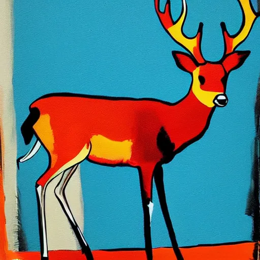 Image similar to deer smoking a cigarette, stylized, artistic, expressive, contrasting colors, rule of thirds, dripping paint, thick strokes