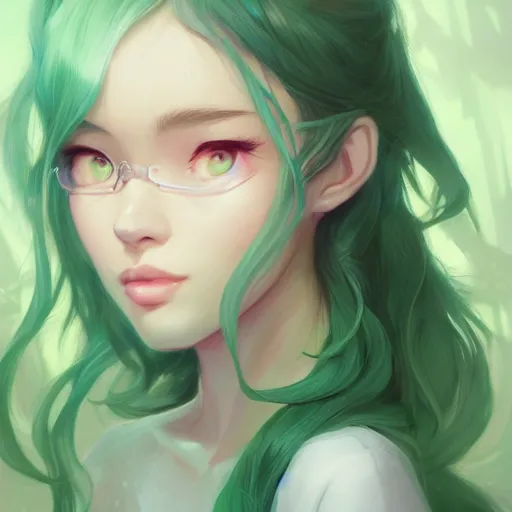 Image similar to a portrait of wlop, pastel green, art by lois van baarle and loish and ross tran and rossdraws and sam yang and samdoesarts and artgerm and saruei and disney and wlop, digital art, highly detailed, intricate, sharp focus, trending on artstation hq, deviantart, unreal engine 5, 4 k uhd image