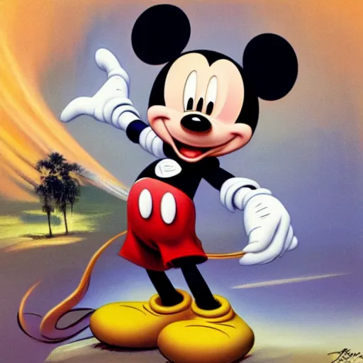 Image similar to Mickey Mouse by Frank Frazetta, masterpiece digital painting