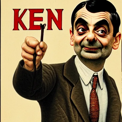 Prompt: mr. bean in the kitchener poster ( 1 9 1 4 ), highly detailed, smooth