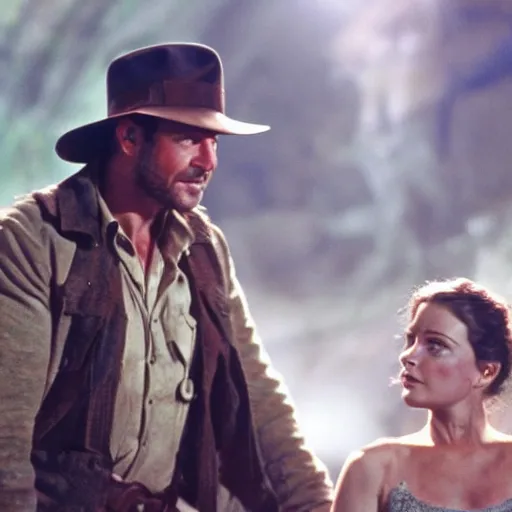 Prompt: a beautiful photo from the film indiana jones and the fate of atlantis of sophia hapgood and indiana jones at the city of atlantis, dslr hyper focused