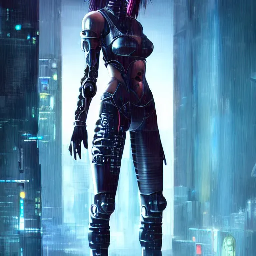 Girl with scifi sword ans tattoos: cyberpunk art [Artist: Dylan