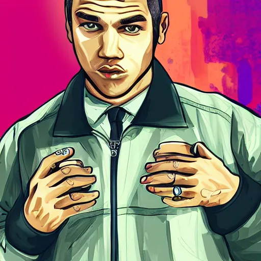 Image similar to a handsome urban youth, drawn in the style of gta v artwork