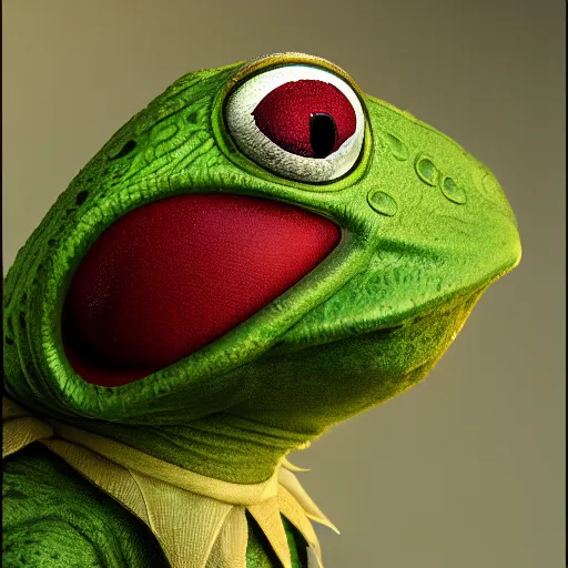 Prompt: hyperrealistic mixed media image of kermit the frog, stunning 3 d render inspired art by xiang duan and thomas eakes and greg rutkowski, perfect facial symmetry, hyper realistic texture, realistic, highly detailed attributes and atmosphere, dim volumetric cinematic lighting, 8 k octane detailed render, post - processing, masterpiece,