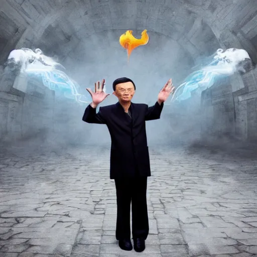 Prompt: jack ma is casting magic like a wizard, surreal photography