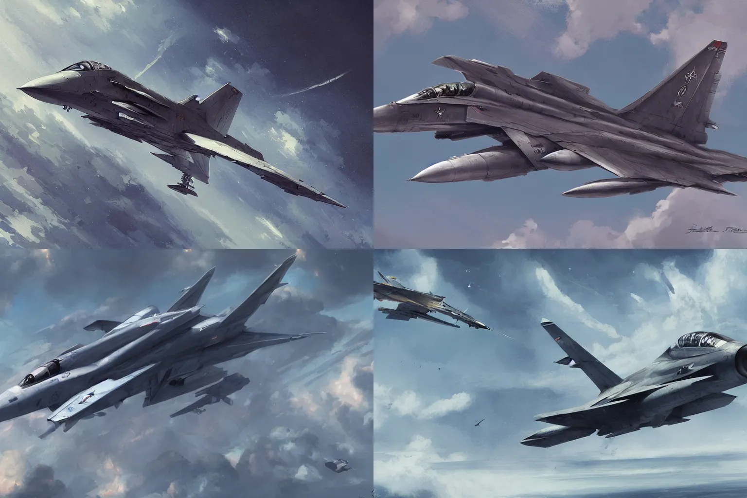 Prompt: iconic fighter jet plane by shoji kawamori, top secret space plane, tomcat raptor hornet falcon, style of greg rutkowski, style of john kenn mortensen