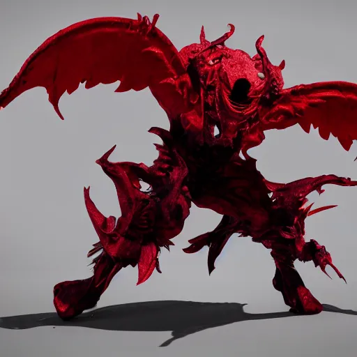 Image similar to abstract shadow demon with wings red hunter eyes, highly realistic photo realistic octane render blender highly detailed 8 k