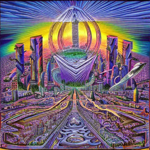 Image similar to city landscape in the style of 1 0, 0 0 0 days album, tool, alex grey