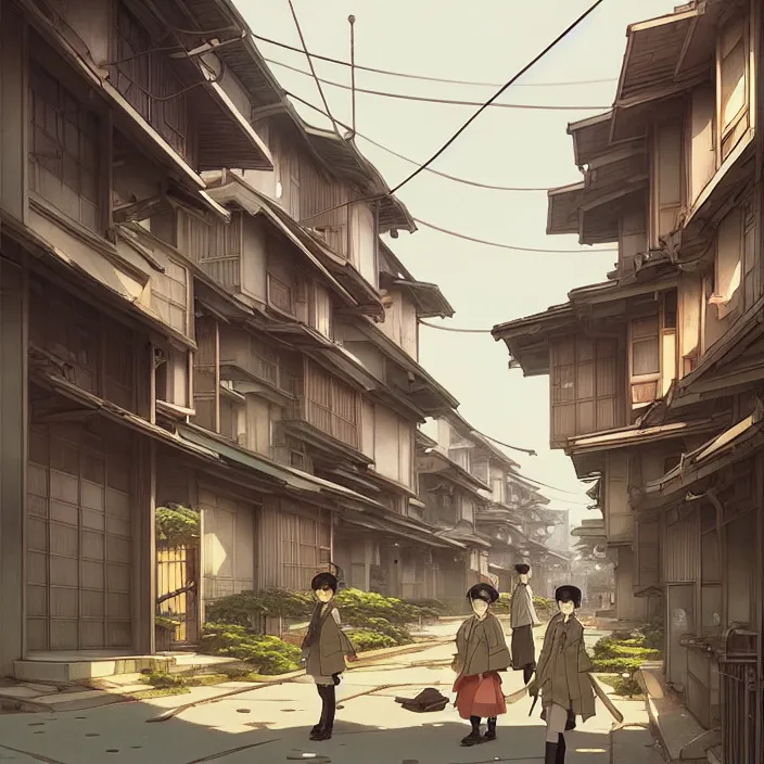 Image similar to empty tokyo neighborhood, spring, in the style of studio ghibli, j. c. leyendecker, greg rutkowski, artem