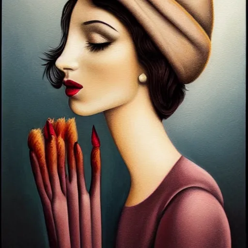 Prompt: a painting of a stylish person in the present, an ultrafine detailed painting by rafal olbinski, behance contest winner, pop surrealism, detailed painting, very detailed, minimalist, skeuomorphic, airbrush art