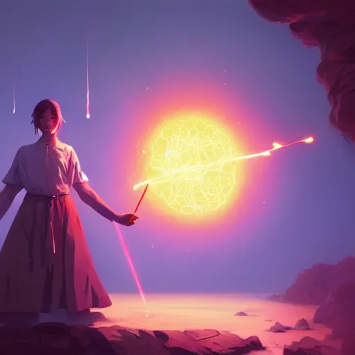 Image similar to highly detailed vfx portrait of a mage casting a light spell, unreal engine, greg rutkowski, loish, rhads, beeple, makoto shinkai and lois van baarle, ilya kuvshinov, rossdraws, tom bagshaw, alphonse mucha, global illumination, detailed and intricate environment