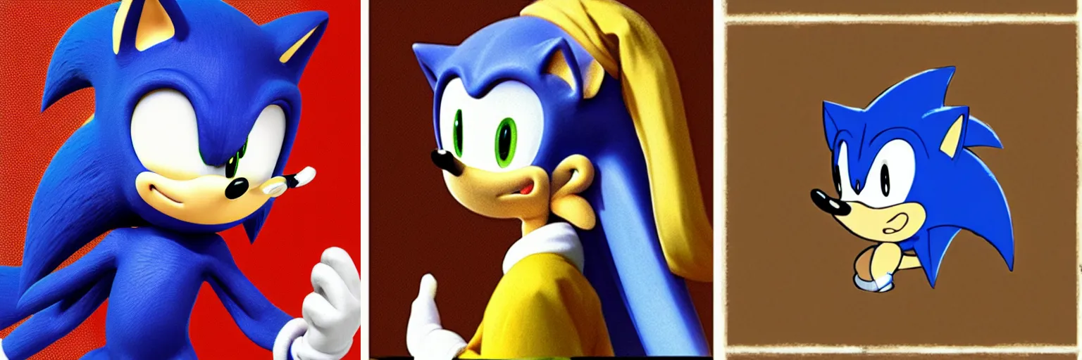 Prompt: sonic the hedgehog in the style of the girl with a pearl earring