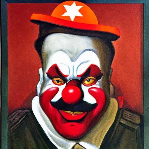 Image similar to clown, communist, soviet propaganda painting