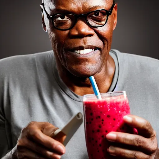 Image similar to samuel l jackson making a smoothie, professional studio photography, 4 k