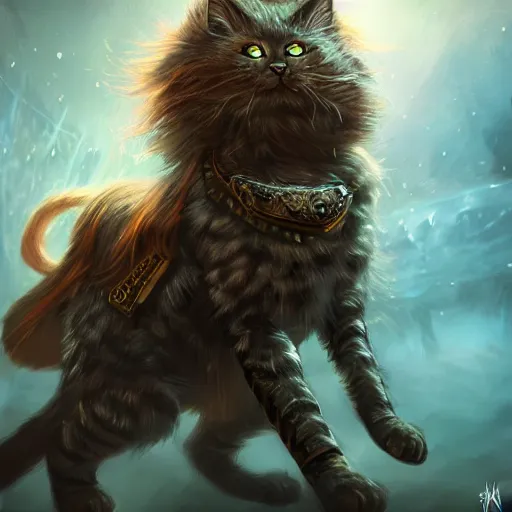 Image similar to a hyper realistic cat warrior, ultra detailed, magic the gathering art, digital art, cinematic, studio lighting, background battlefield, fantasy, no blur,