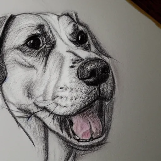 Image similar to a drawing of a surprised dog