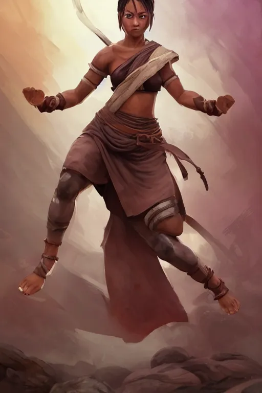 a full body portrait of a gorgeous female monk, D&D