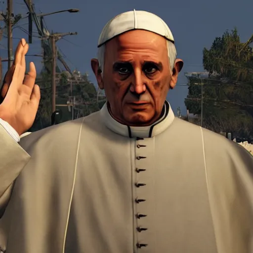 Prompt: gameplay footage of The pope in Gta V