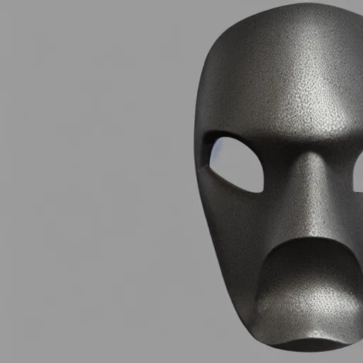 Image similar to concept design for a solid plate featureless metallic mask, 3 d render, volumetric lighting, unreal engine