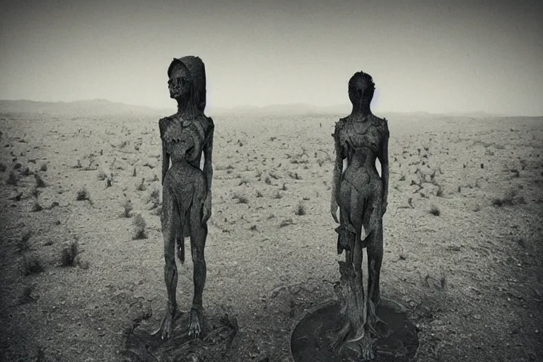 Image similar to pagan cyberpunk occult scifi weird strange convoluted sacred geometry altar monument statue in the middle of the desert, abandoned, mysterious, paranoid atmosphere, minimalistic, painting by beksinski, dali, bosch, escher, carrington, barlowe, moebius, frazetta