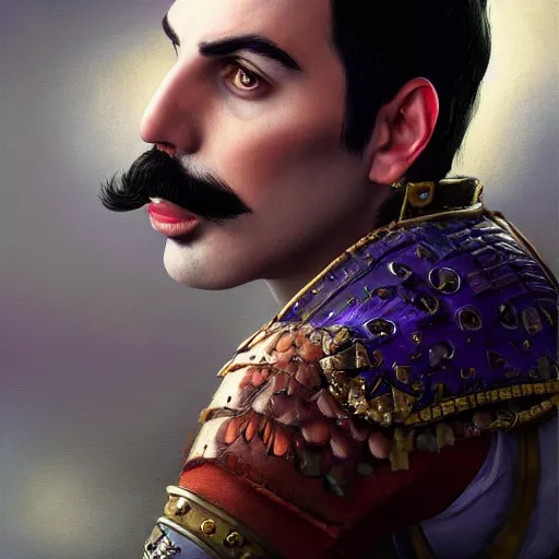 Prompt: portrait of freddie mercury playing waluigi, fantasy, intricate, elegant, highly detailed, digital painting, artstation, concept art, matte, sharp focus, illustration, art by aenaluck and roberto ferri and greg rutkowski, digital painting