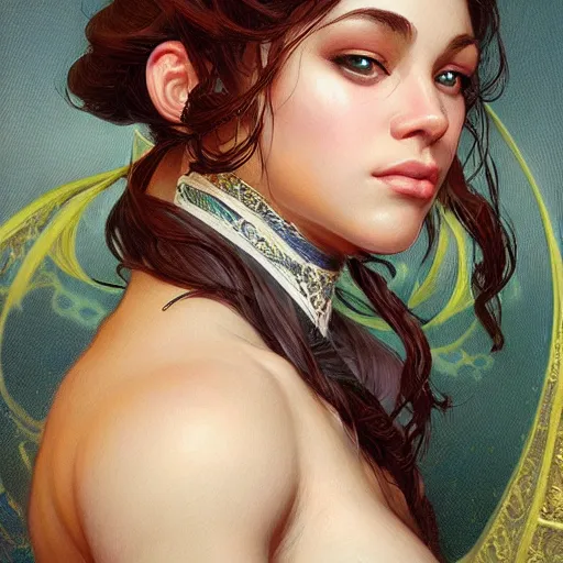 Prompt: portrait of a beautiful thick female, alexandria ortega cortez face, D&D, fantasy, intricate, elegant, highly detailed, digital painting, artstation, concept art, smooth, sharp focus, illustration, art by artgerm and greg rutkowski and alphonse mucha