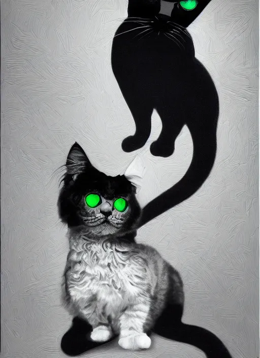 Image similar to futuristic laser beams tracing, laser cat, selkirk rex longhair, by steven meisel, kaws, rolf armstrong, mondrian, kandinsky, perfect geometry abstract acrylic, octane hyperrealism photorealistic airbrush collage painting, dark monochrome, fluorescent colors, minimalist rule of thirds, eighties eros