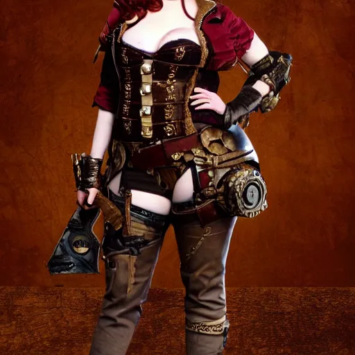 Prompt: full body photo of christina hendricks as a steampunk warrior highly detailed, 4k