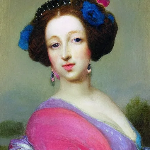 Prompt: portrait of a pink and blue queen. romanticism art