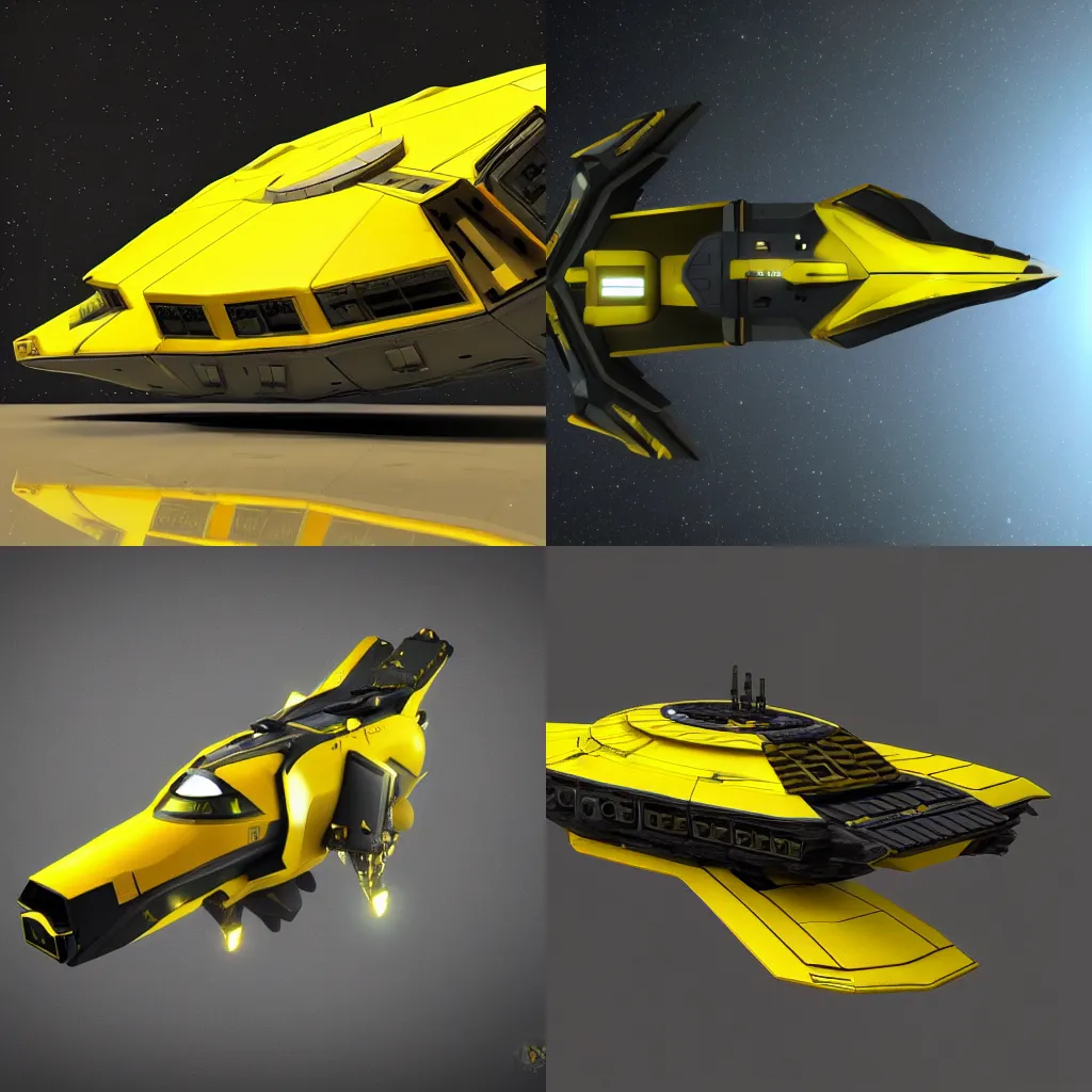 Prompt: Yellow and black Terran trade authority spaceship, ultra detailed, octane render