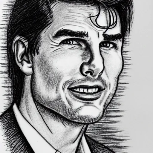 Image similar to a portrait drawing of Tom Cruise drawn by Robert Crumb