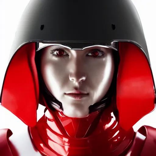 Image similar to portrait of a athletic female soldier in glossy sleek white armor with tiny red details and a long red cape, heroic posture, on the surface of mars, night time, dramatic lighting, cinematic, sci-fi, hyperrealistic