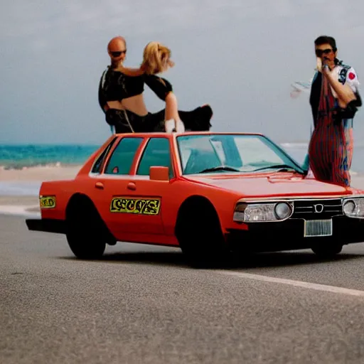 Image similar to bosozoku car in front of the Mediterranean coast