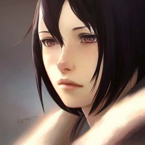 Image similar to mikasa ackerman, keh, beautiful face!!!!, 2 7 years old, cg animation, lifelike, animated, realistic, character select portrait, by artgerm, greg rutkowski, alphonse mucha, 3 d