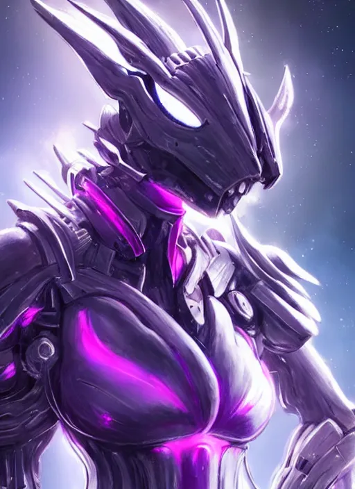 Image similar to cinematic bust shot, cosmic beautiful stunning giant robot mecha hot female dragon goddess, sharp spines, sharp metal ears, smooth purple eyes, smooth fuschia skin, elegant smooth silver armor, nebula size, epic proportions, epic scale, macro furry, furry art, dragon art, goddess art, giantess art, warframe, warframe fanart, furaffinity, octane
