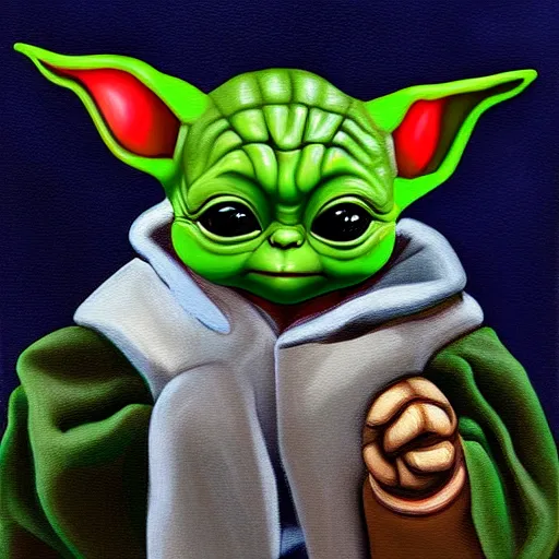 Image similar to portrait of baby yoda, highly detailed, centered, solid color background, digital painting