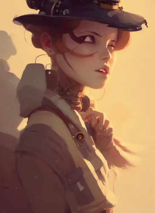 Image similar to portrait of cute girl, steampunk by atey ghailan, by greg rutkowski, by greg tocchini, by james gilleard, by joe gb fenton, by in gb kaethe butcher, dynamic lighting, gradient light yellow, brown, blonde cream and white color in scheme, grunge aesthetic