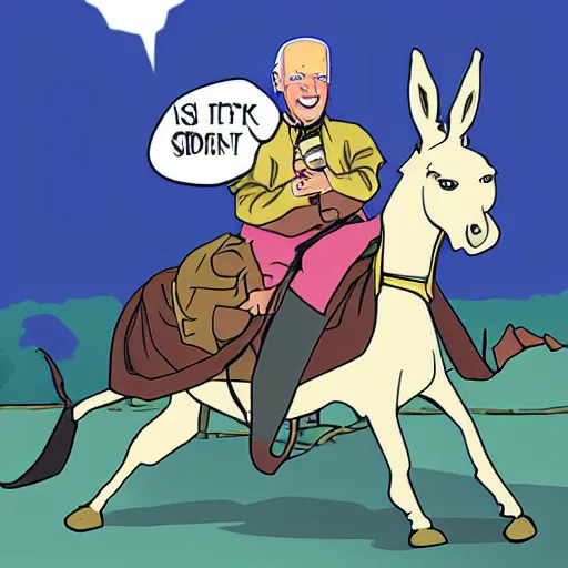 Image similar to biden riding a donkey, cartoon, manga, anime