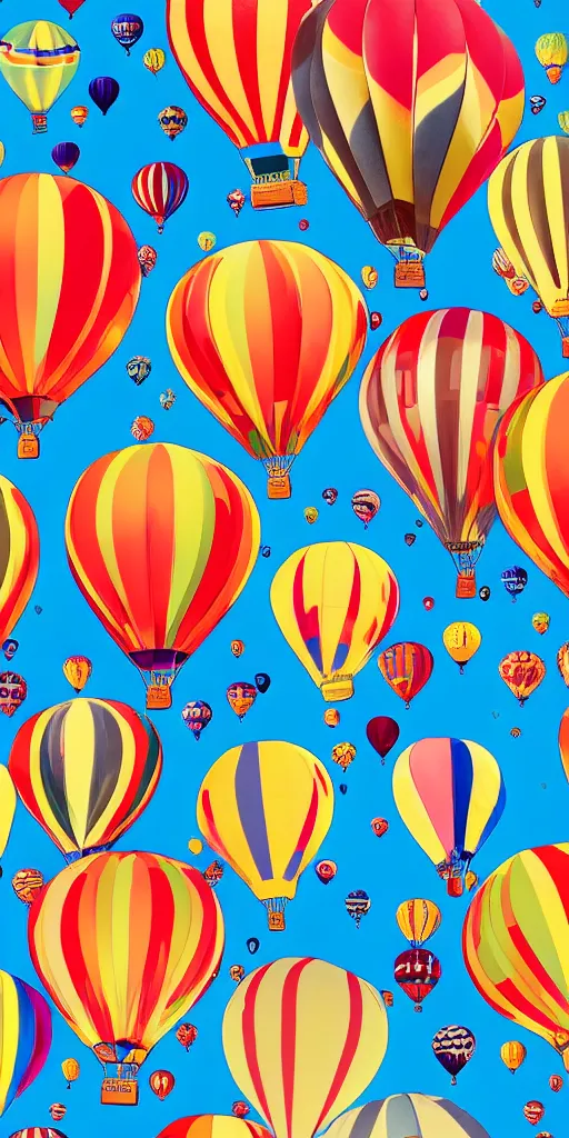 Image similar to seamless pattern of hot air balloons in beautiful sky, colourful, symmetrical, repeating 35mm photography