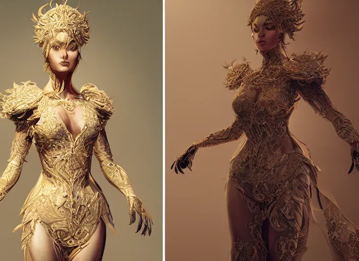 Image similar to detailed full body concept art of a beautiful lady in intricate clothing, cinematic lighting, hyperdetailed, 8k, high resolution, insanely detailed and intricate, octane render